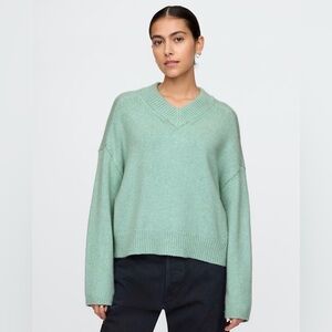 CashSoft Cropped Cozy Soft High V-Neck Chunky Knit Pullover Sweater MP NWT